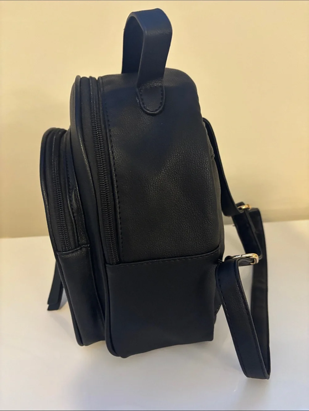 Black Women's Mini Backpack with Gold Accent